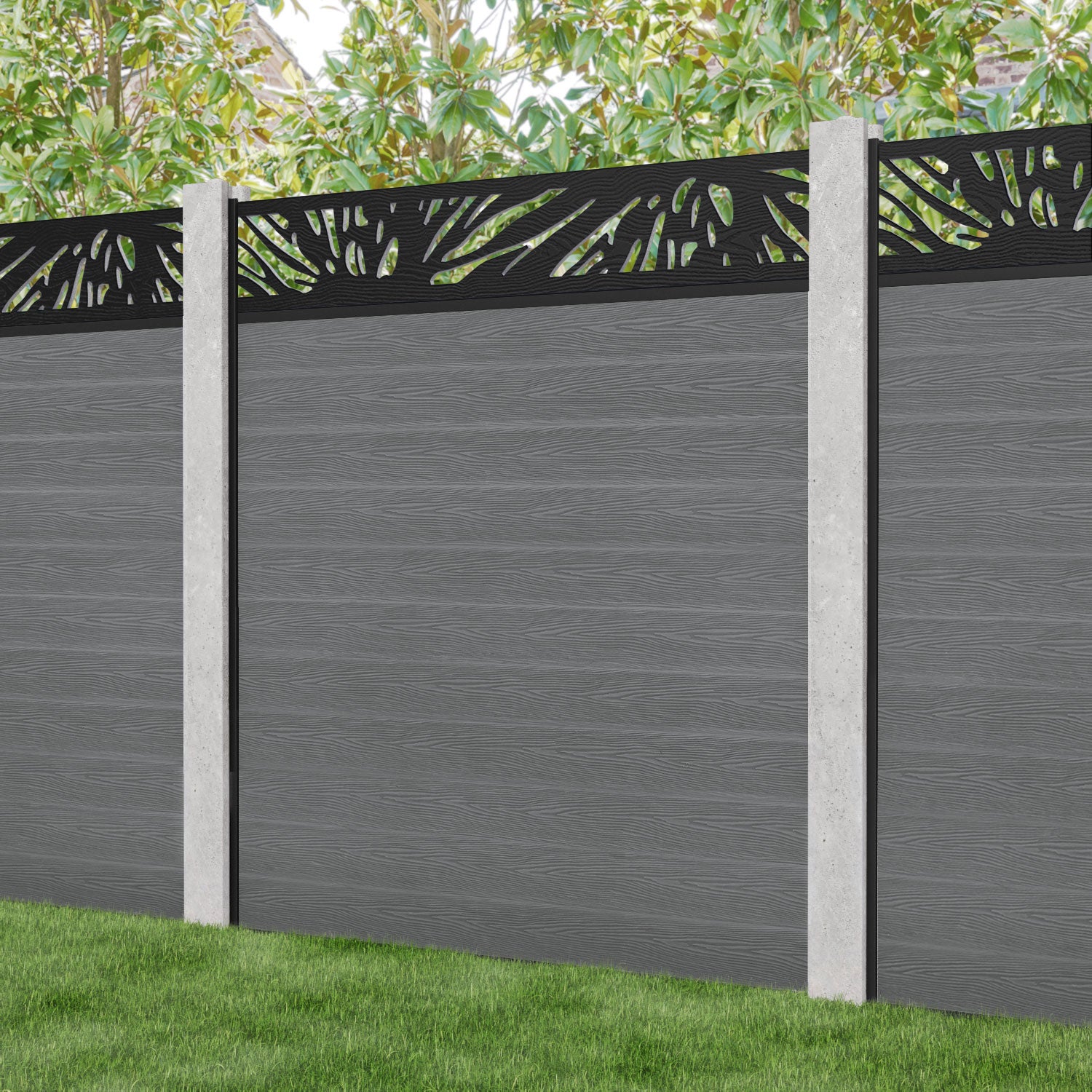 Classic Poppy Fence Panel - Mid Grey - for existing concrete posts