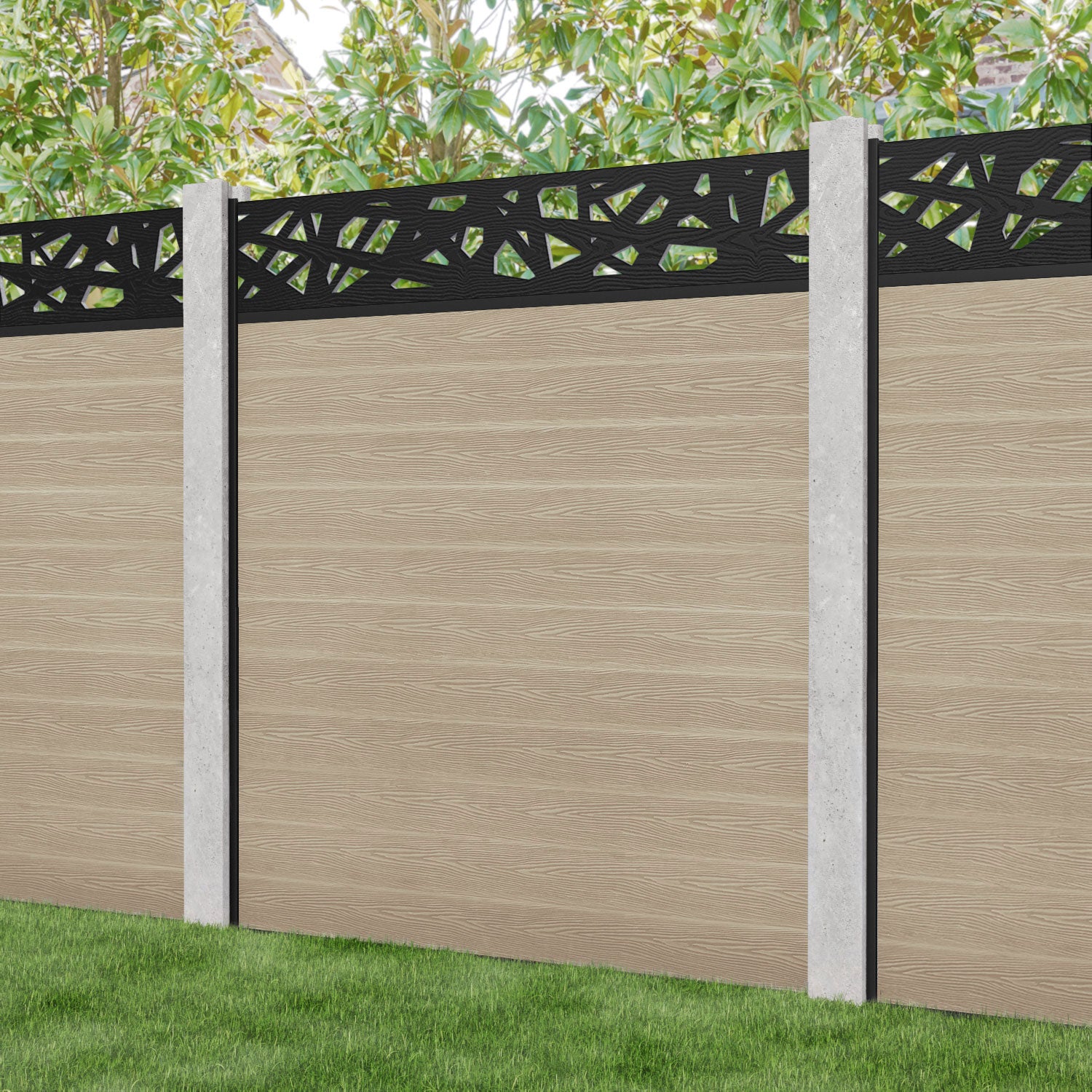 Classic Prism Fence Panel - Light Oak - for existing concrete posts