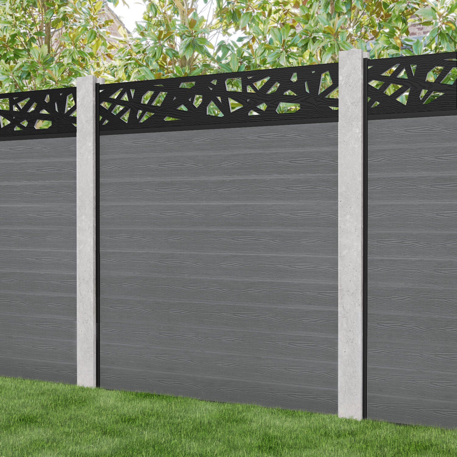Classic Prism Fence Panel - Mid Grey - for existing concrete posts