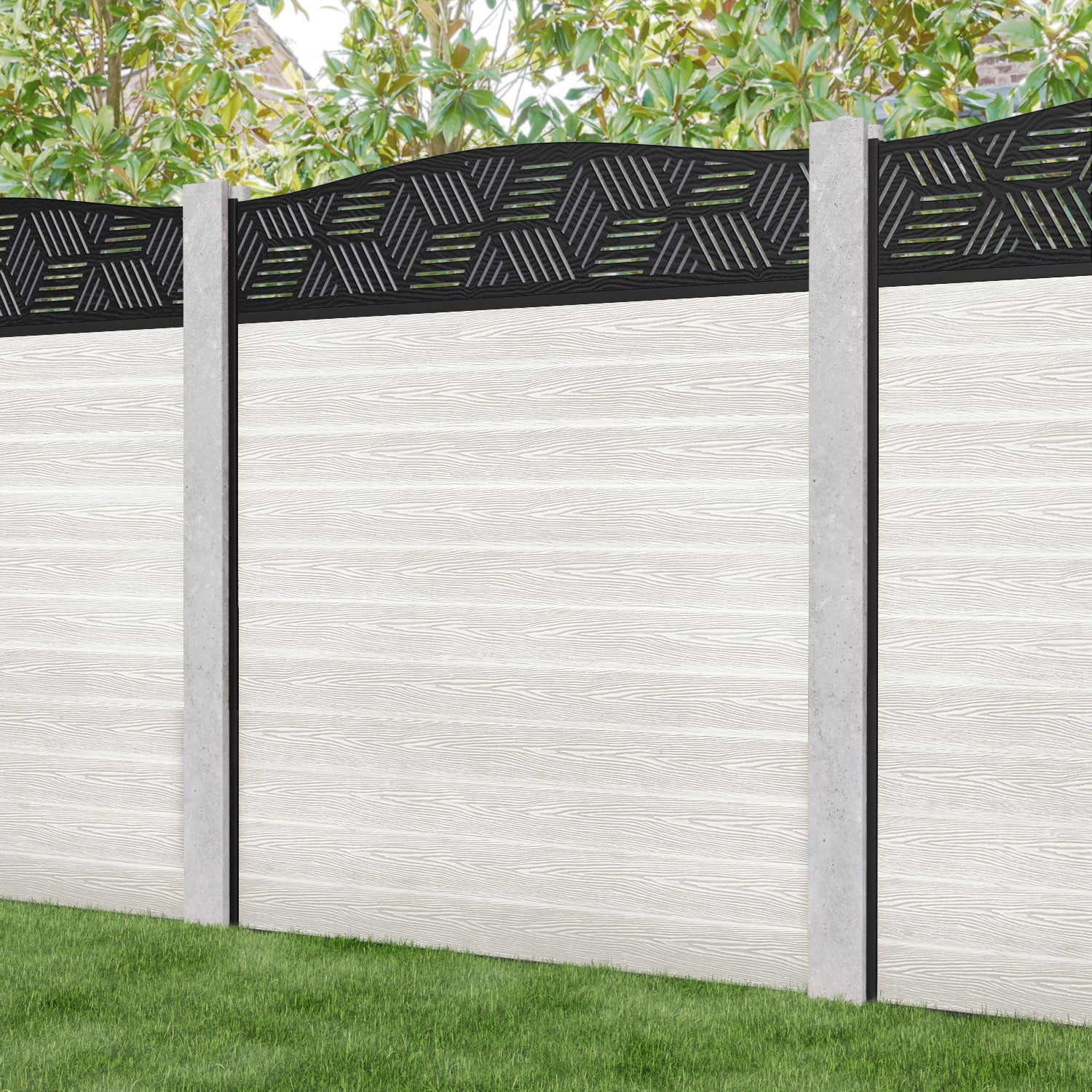 Classic Cubed Curved Top Fence Panel - Light Stone - for existing concrete posts