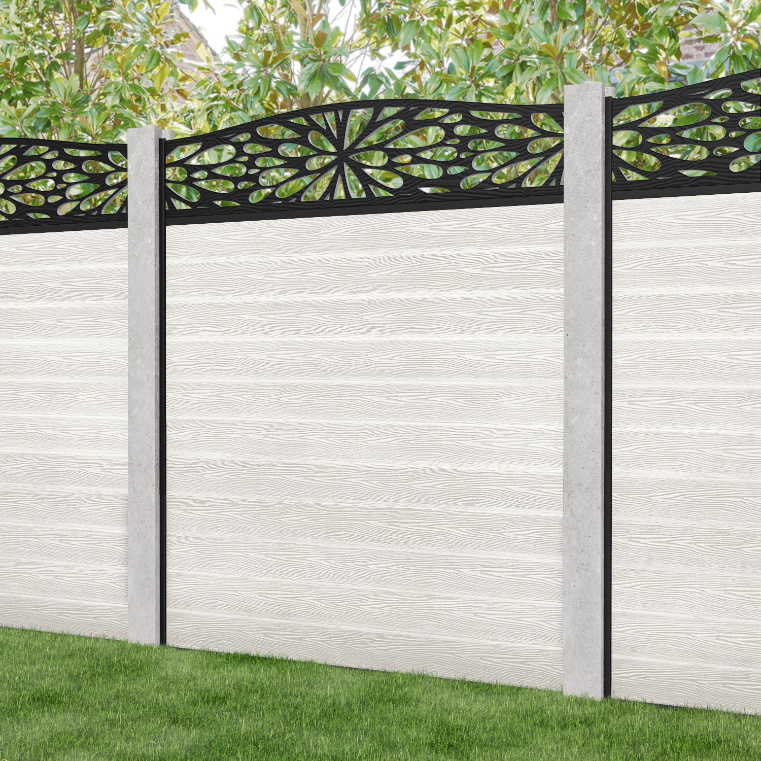 Classic Blossom Curved Top Fence Panel - Light Stone - for existing concrete posts