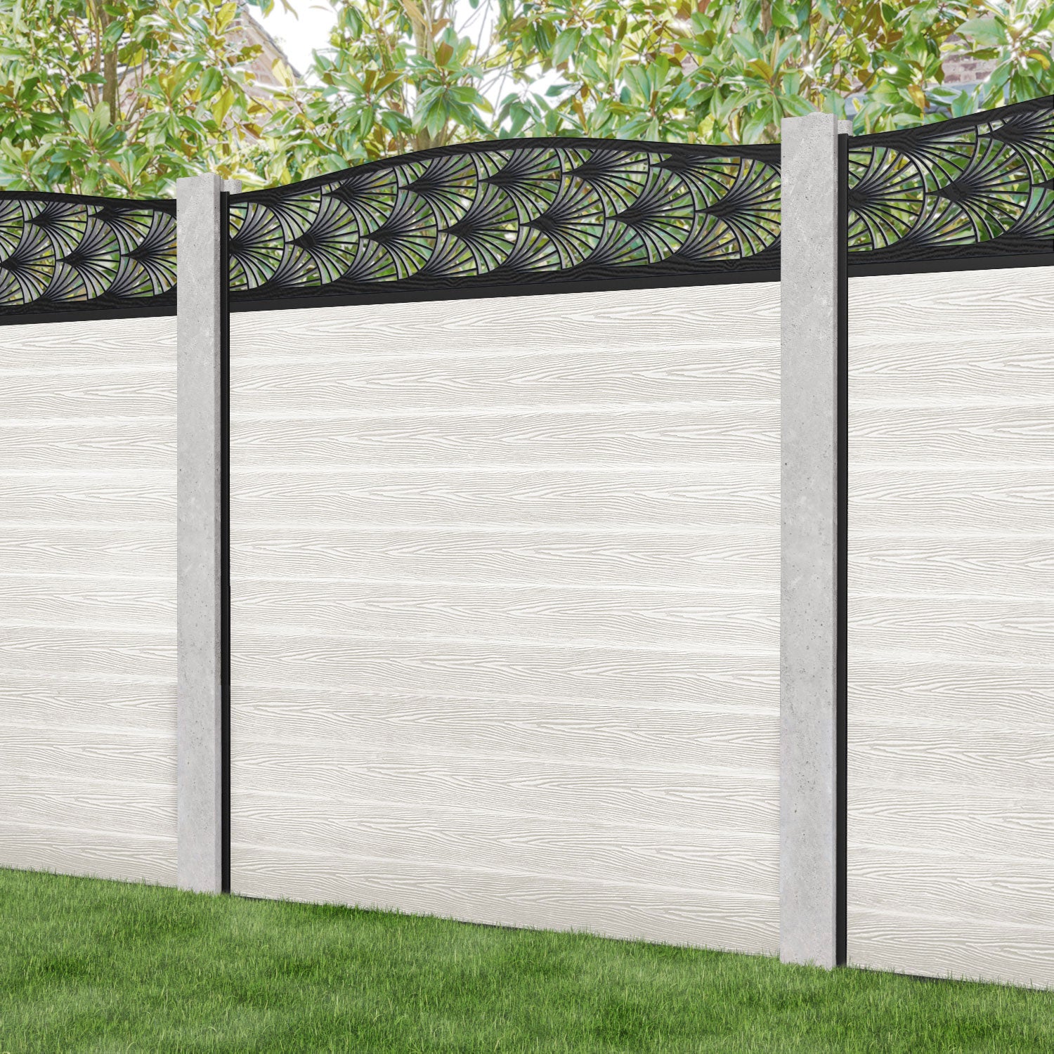 Classic Laurel Curved Top Fence Panel - Light Stone - for existing concrete posts