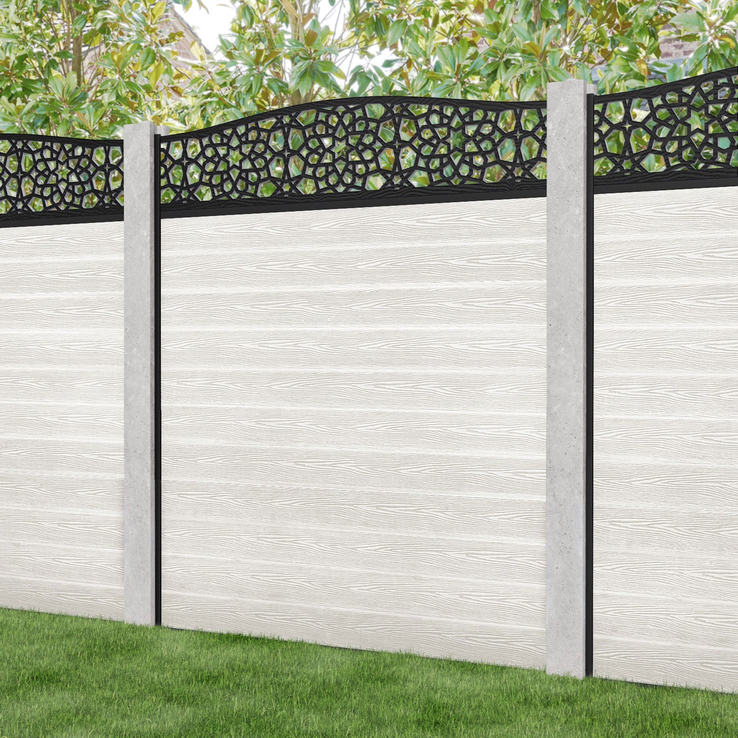 Classic Nazira Curved Top Fence Panel - Light Stone - for existing concrete posts