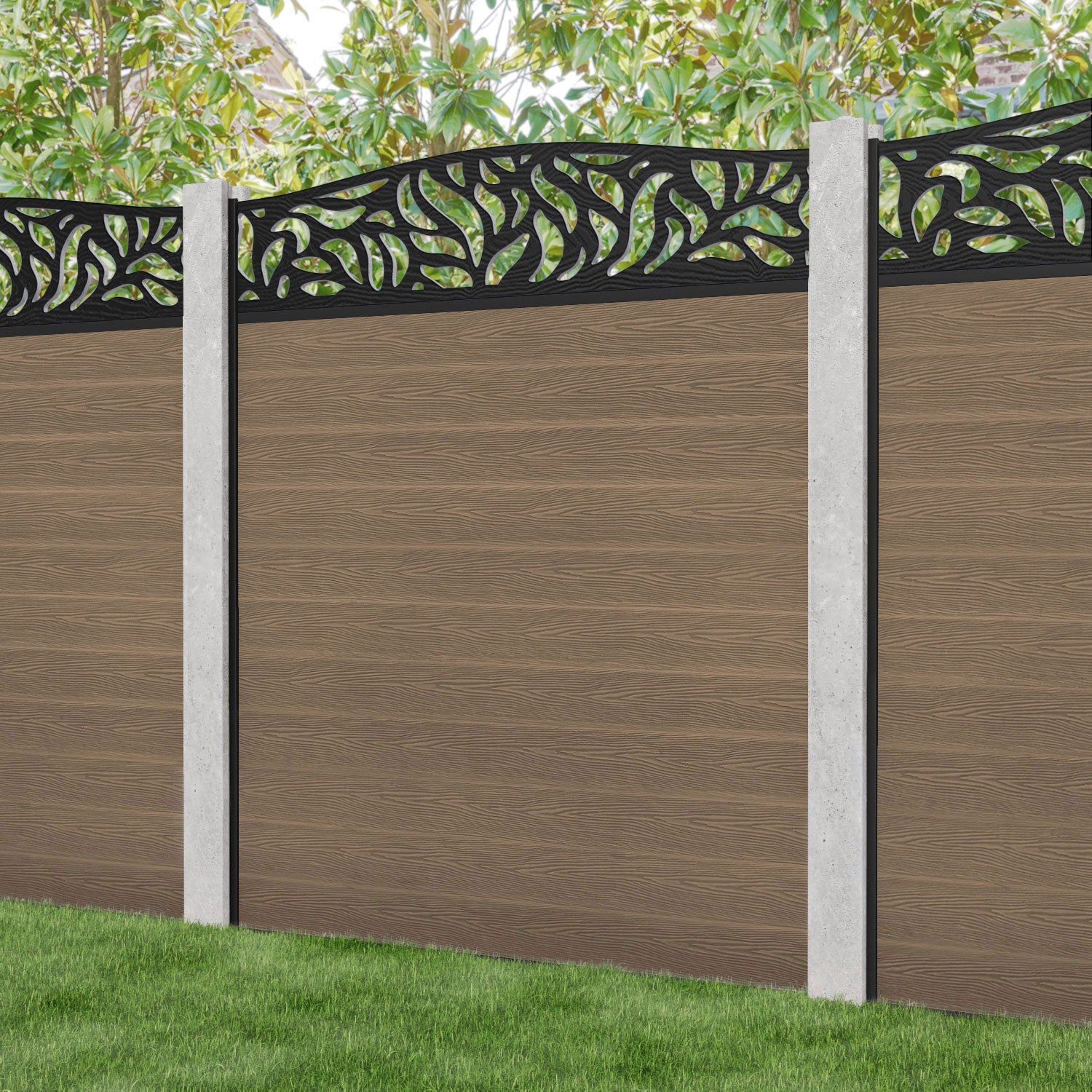 Classic Plume Curved Top Fence Panel -  Teak - for existing concrete posts