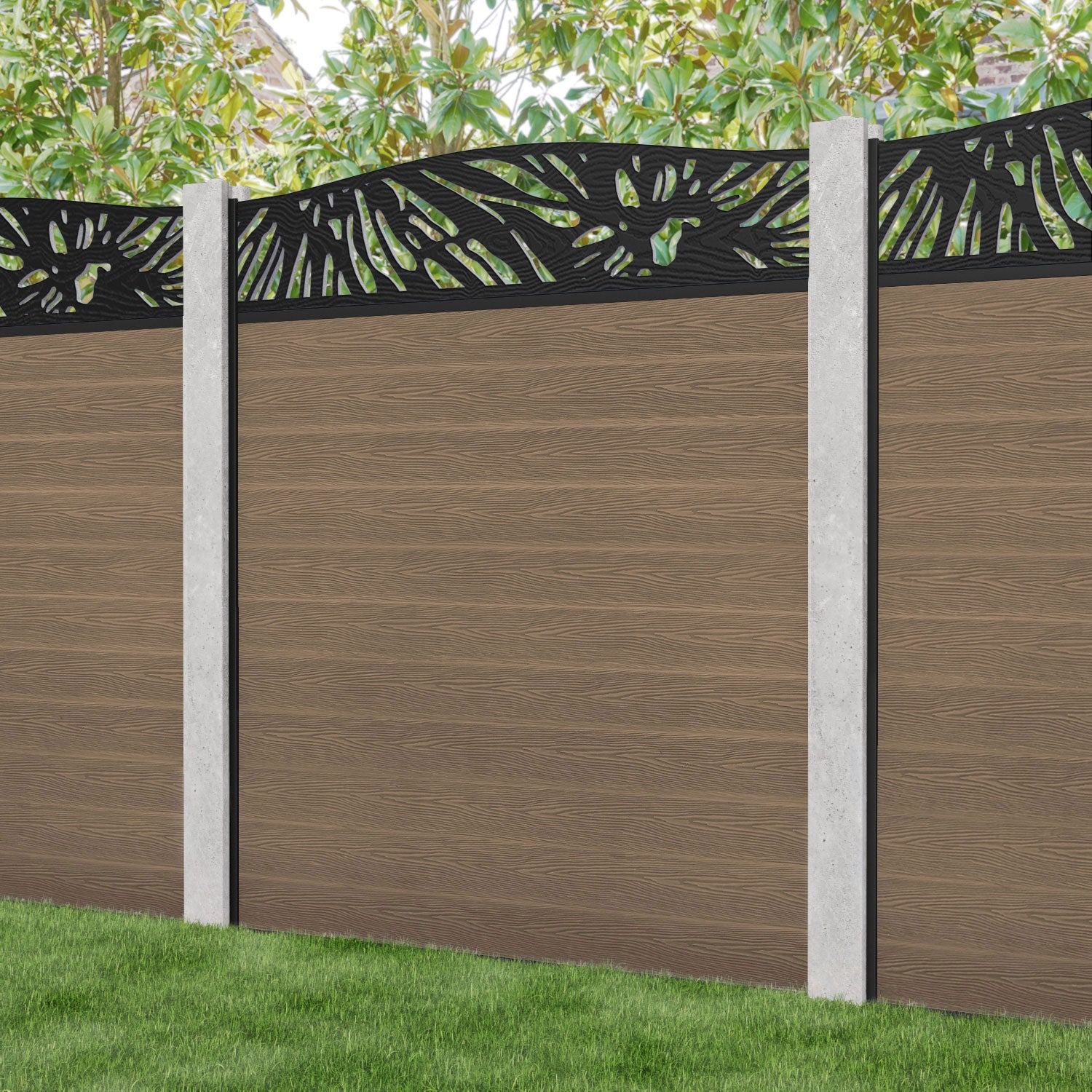 Classic Poppy Curved Top Fence Panel - Teak - for existing concrete posts