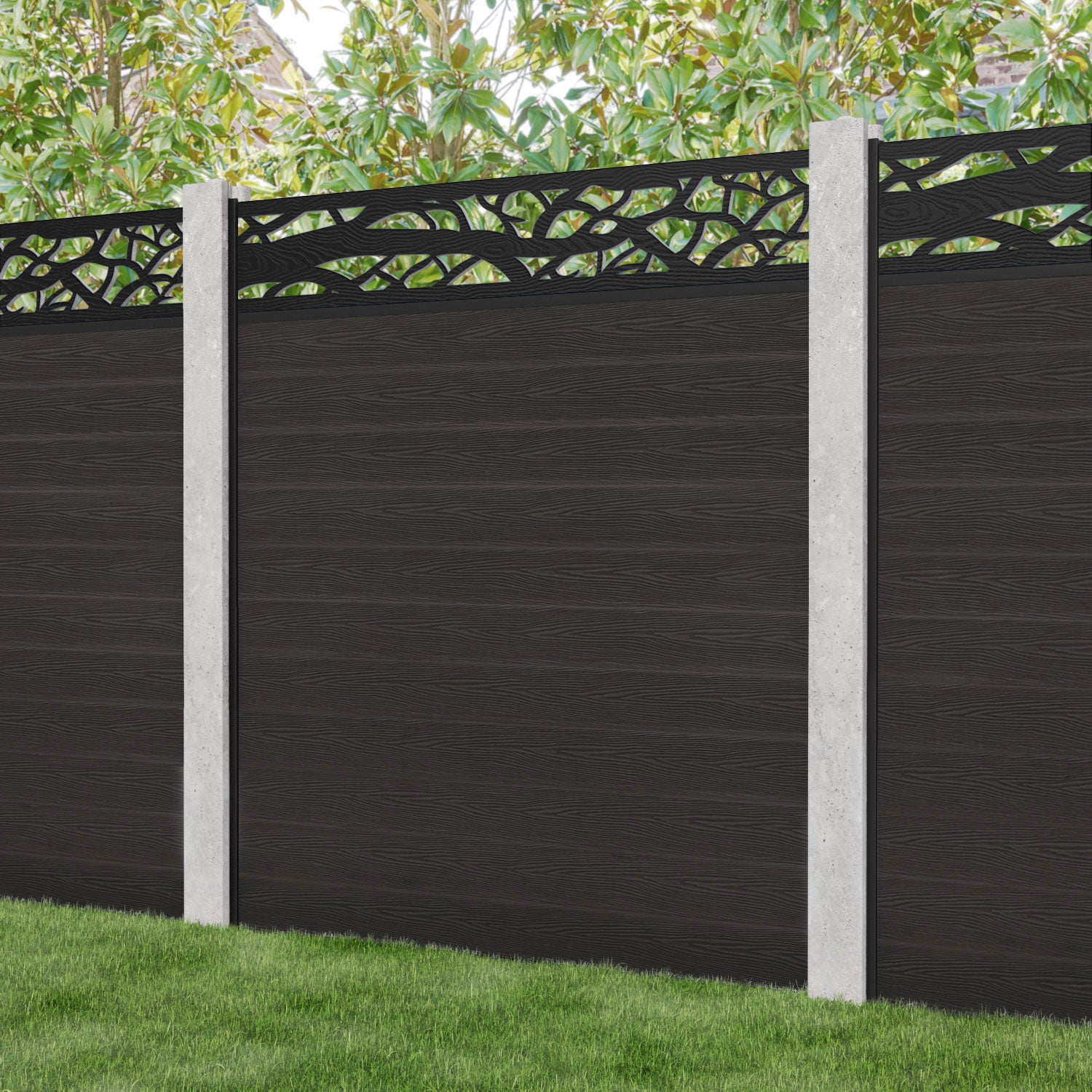 Classic Twilight Fence Panel - Dark Oak - for existing concrete posts