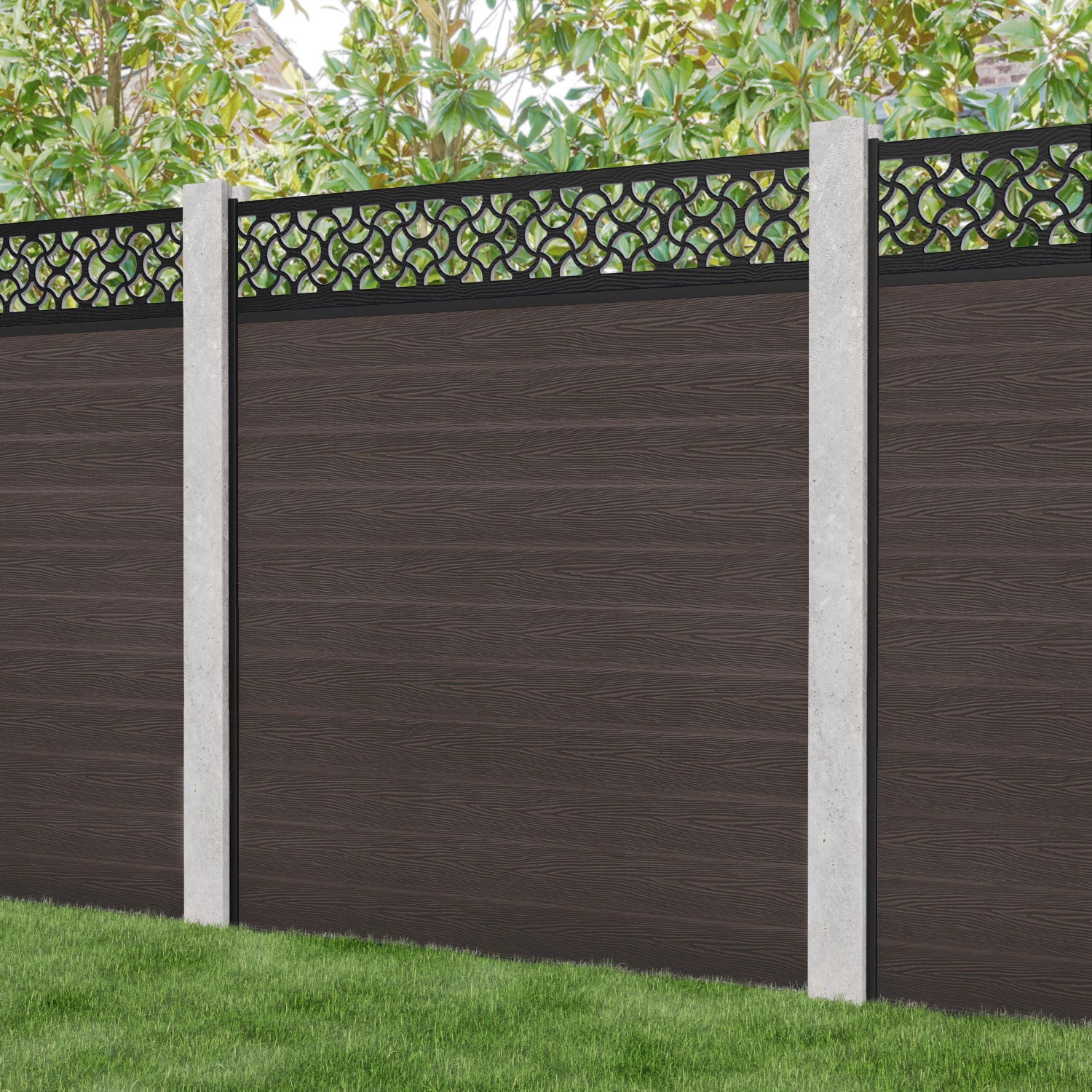 Classic Vida Fence Panel - Mid Brown - for existing concrete posts