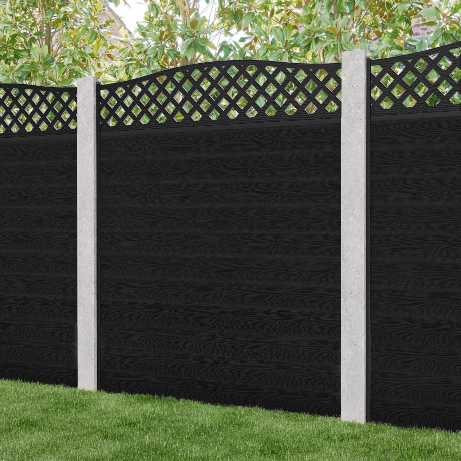 Classic High Wave Fence Panel - Black - for existing concrete posts