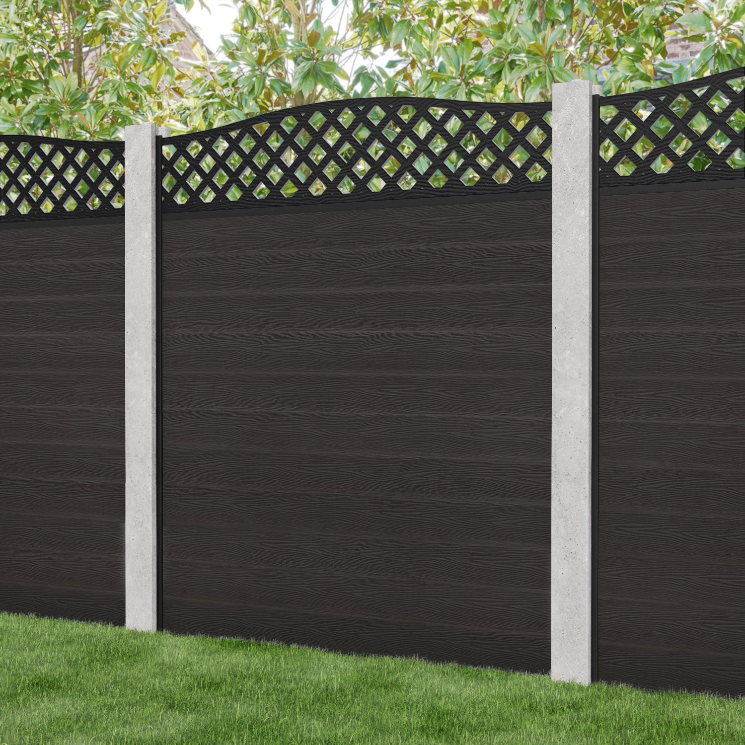 Classic High Wave Fence Panel - Dark Oak - for existing concrete posts