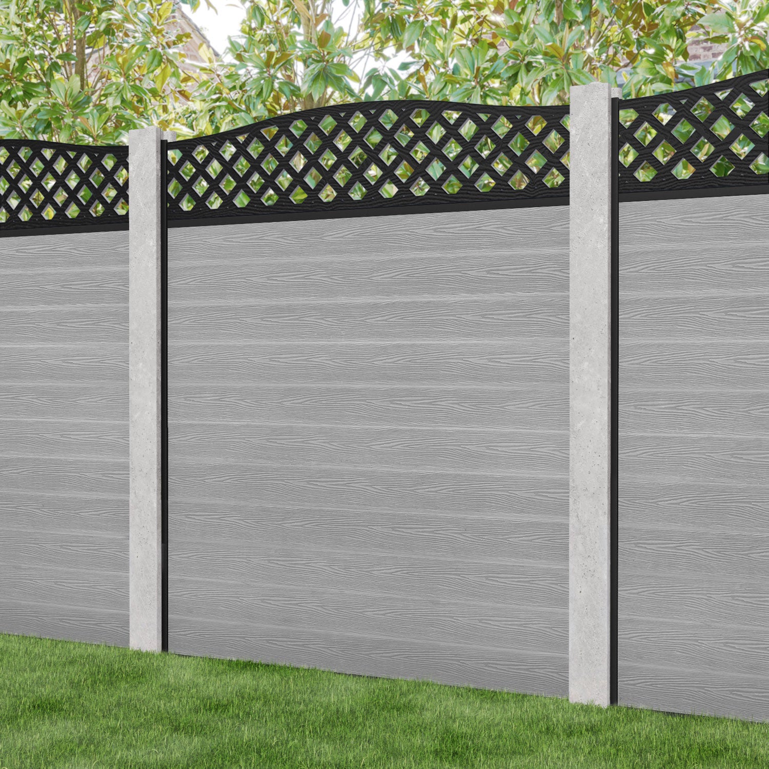 Classic High Wave Fence Panel - Light Grey - for existing concrete posts
