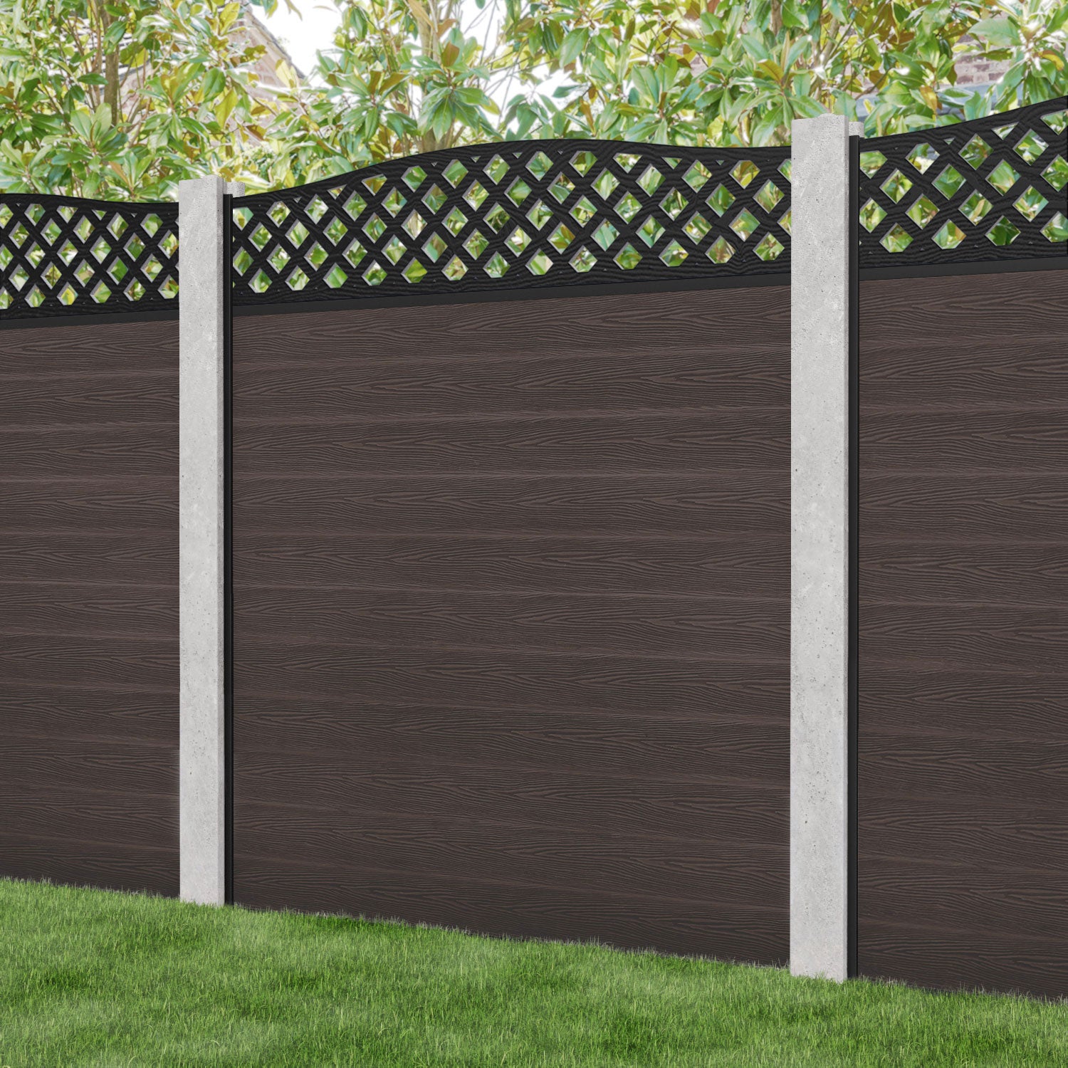 Classic High Wave Fence Panel - Mid Brown - for existing concrete posts