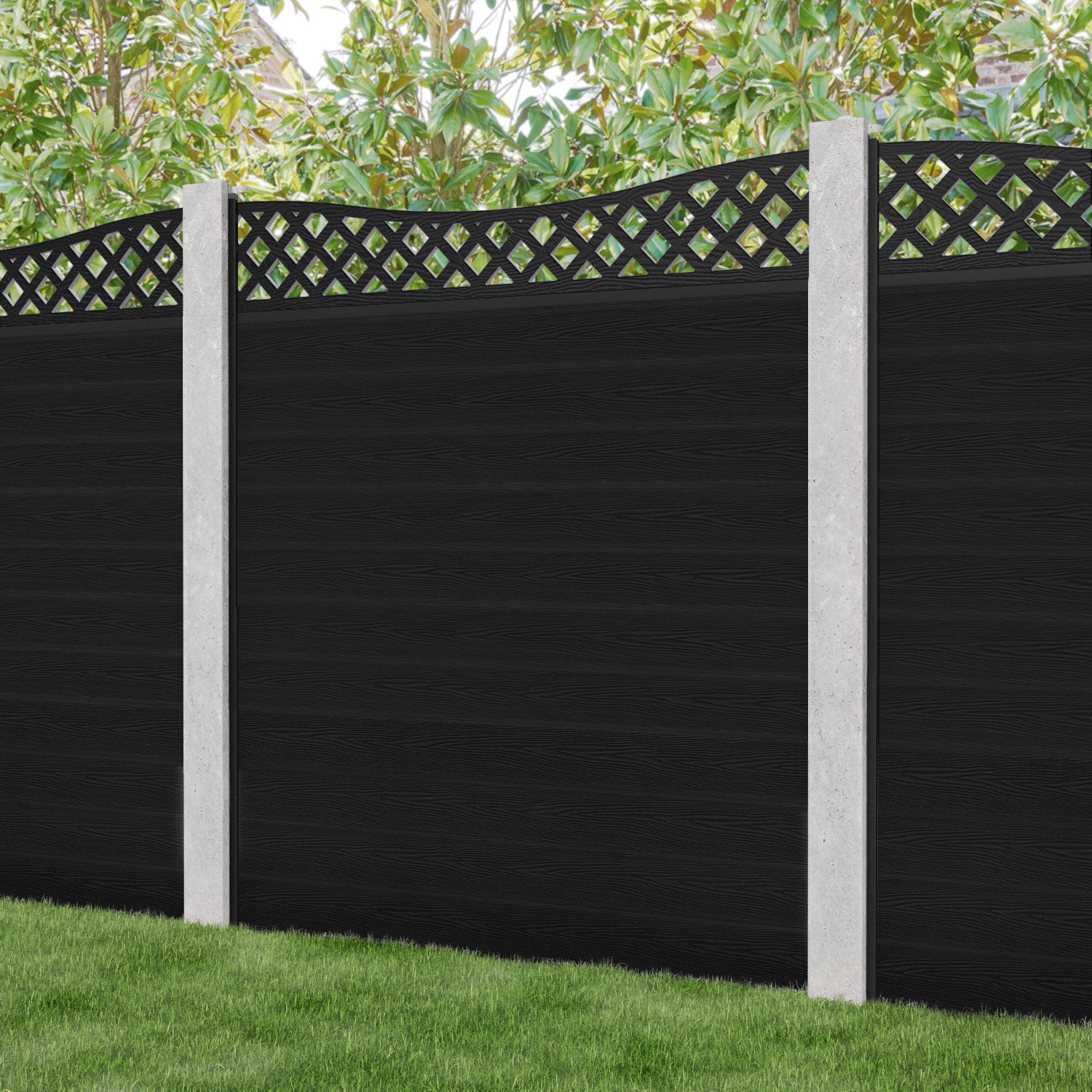 Classic Low Wave Fence Panel - Black - for existing concrete posts