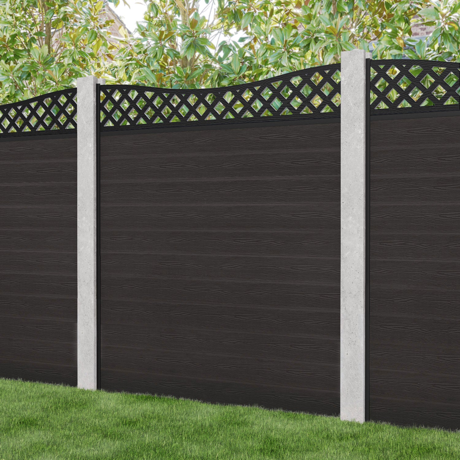 Classic Low Wave Fence Panel - Dark Oak - for existing concrete posts