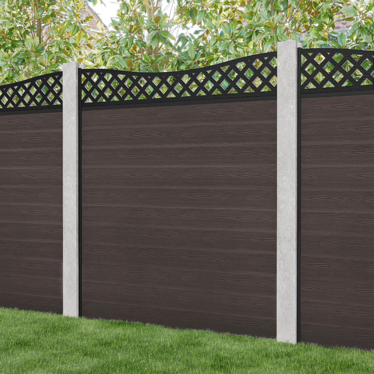 Classic Low Wave Fence Panel - Mid Brown- for existing concrete posts