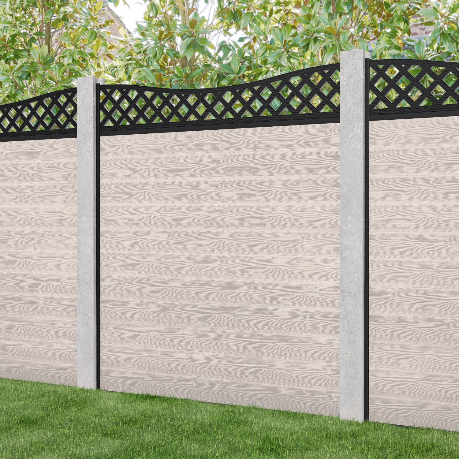 Classic Low Wave Fence Panel - Mid Stone - for existing concrete posts