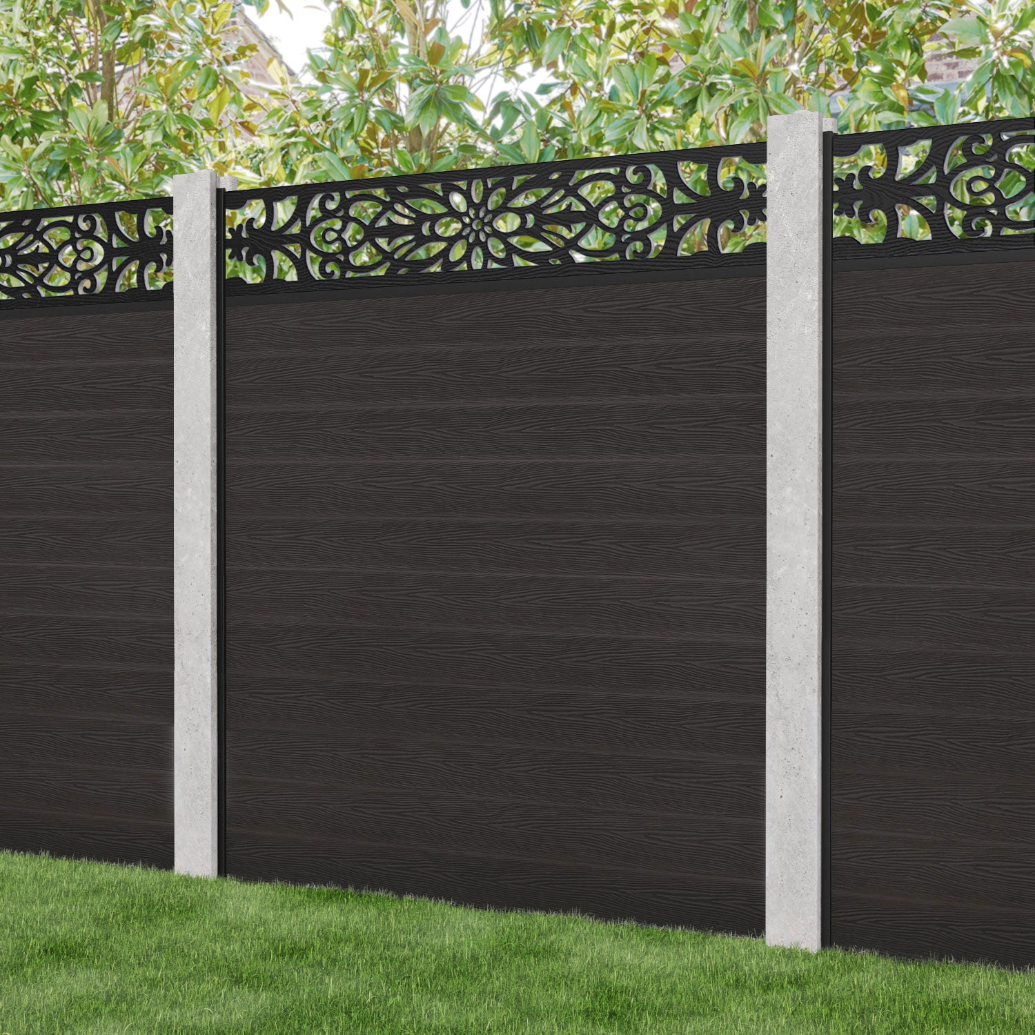 Classic Windsor Fence Panel - Dark Oak - for existing concrete posts