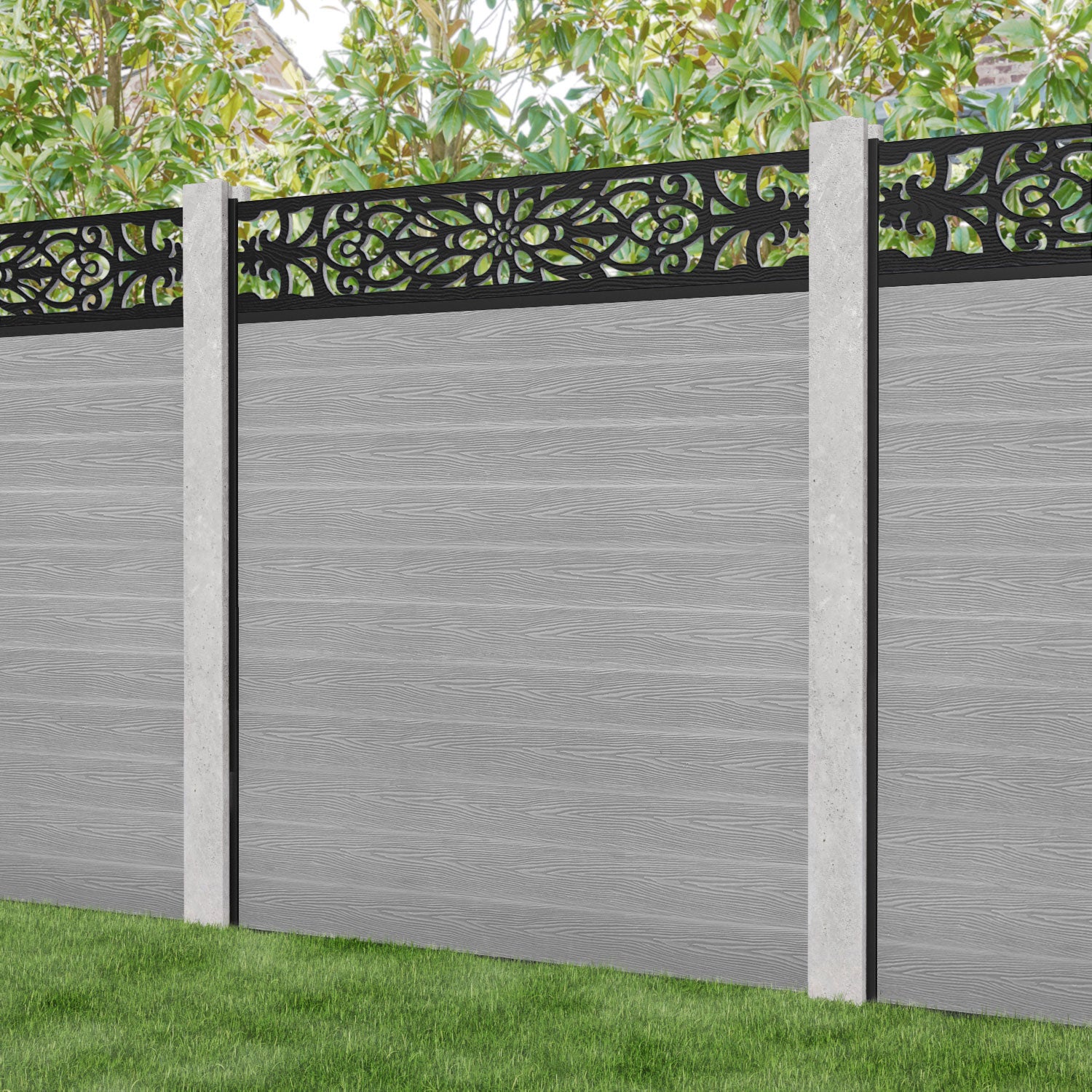 Classic Windsor Fence Panel - Light Grey - for existing concrete posts
