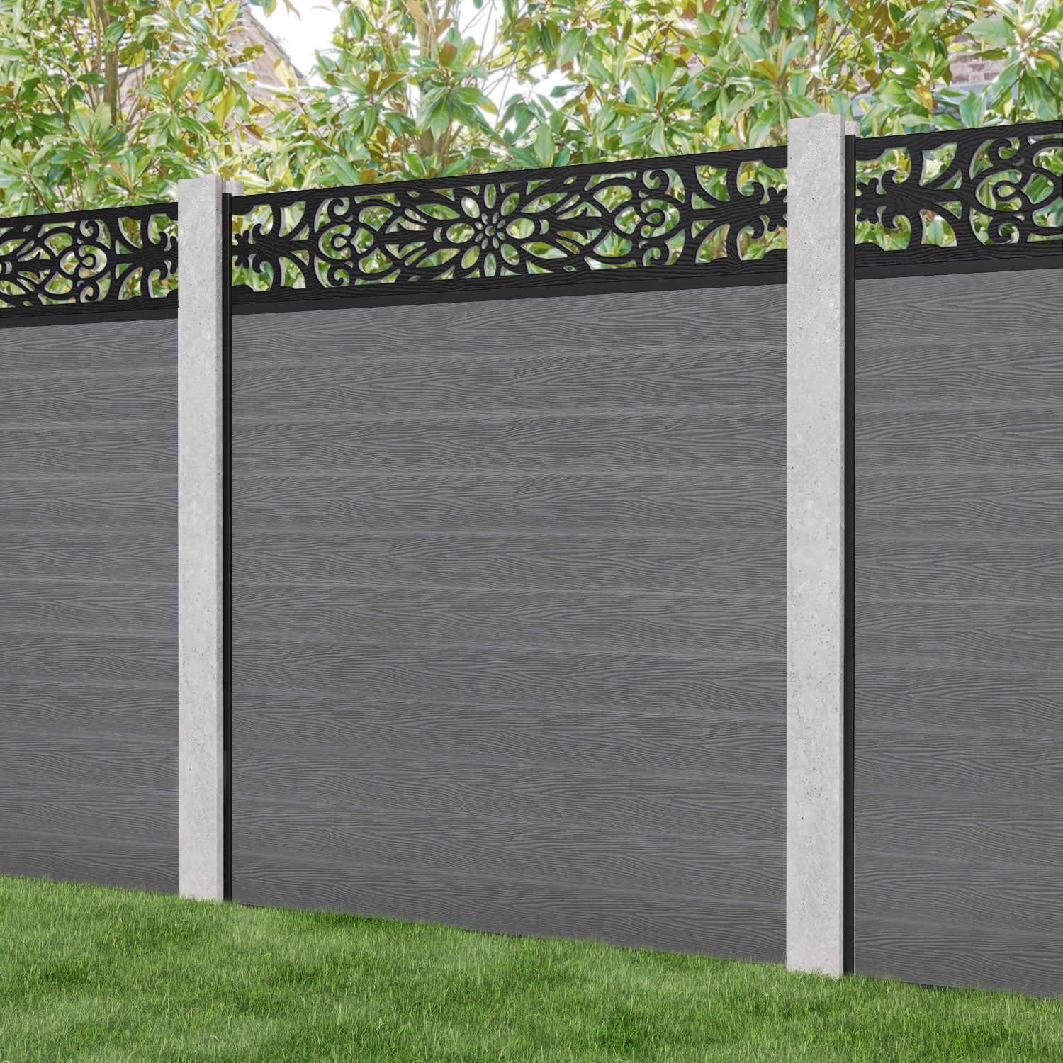 Classic Windsor Fence Panel - Mid Grey - for existing concrete posts
