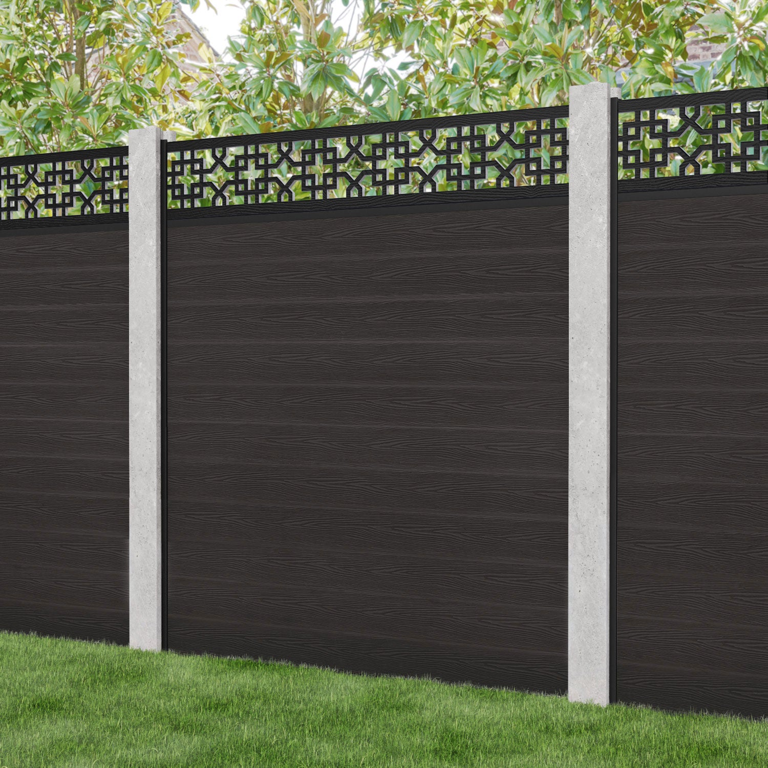 Classic Zaria Fence Panel - Dark Oak - for existing concrete posts