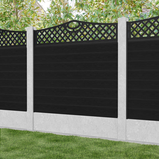 Classic Oxford Curved Top Fence Panel - Black - for existing concrete posts