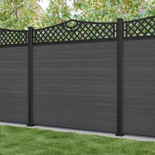 Classic Oxford Curved Top Fence Panel - Dark Grey - with our aluminium posts