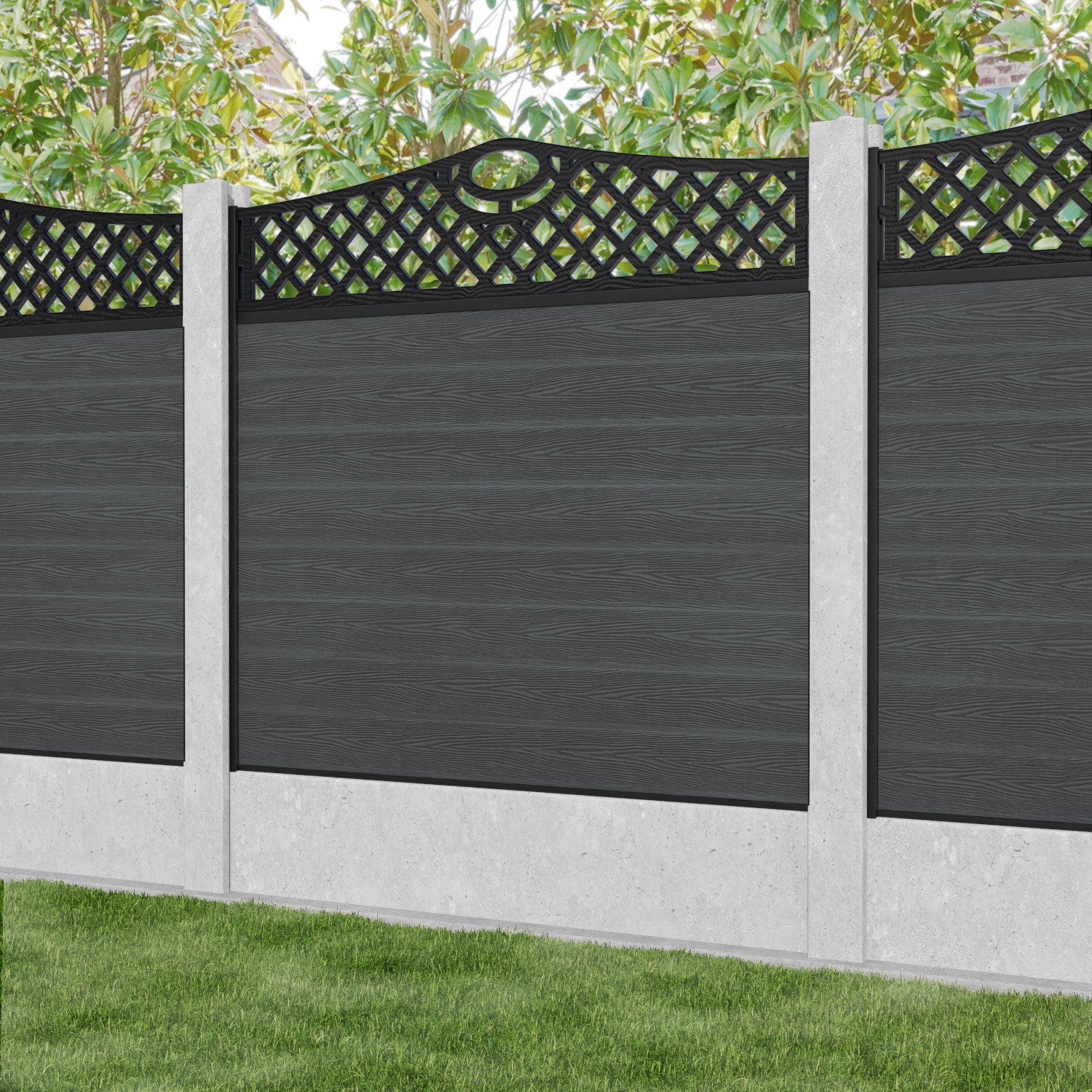 Classic Oxford Curved Top Fence Panel - Dark Grey - for existing concrete posts