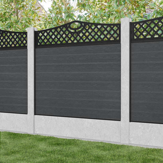 Classic Oxford Curved Top Fence Panel - Dark Grey - for existing concrete posts