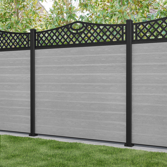 Classic Oxford Curved Top Fence Panel - Light Grey - with our aluminium posts