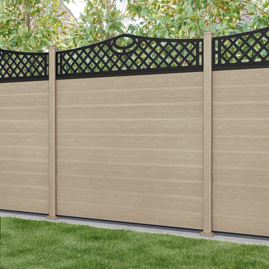 Classic Oxford Curved Top Fence Panel - Light Oak - with our composite posts