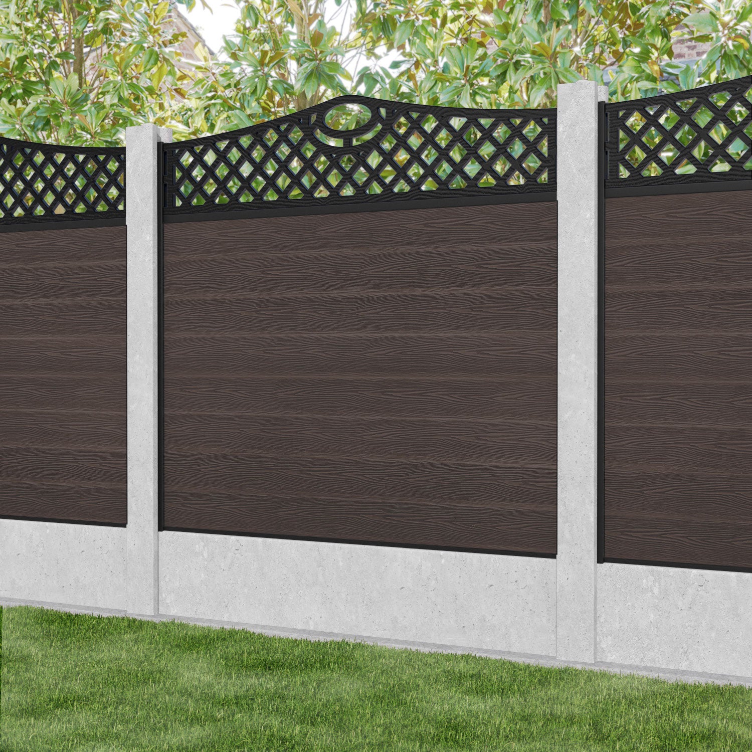 Classic Oxford Curved Top Fence Panel - Mid Brown - for existing concrete posts