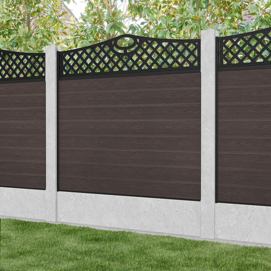 Classic Oxford Curved Top Fence Panel - Mid Brown - for existing concrete posts