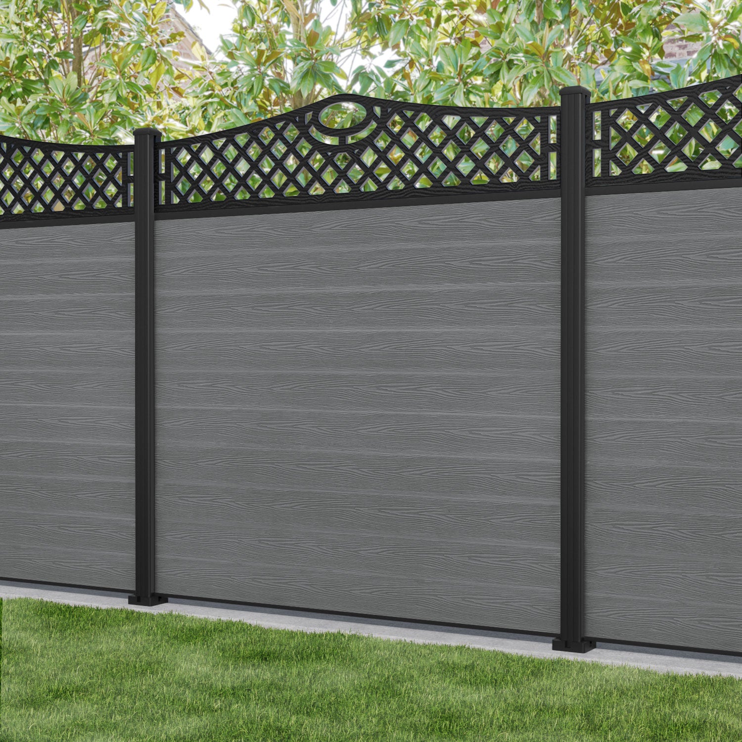 Classic Oxford Curved Top Fence Panel - Mid Grey - with our aluminium posts