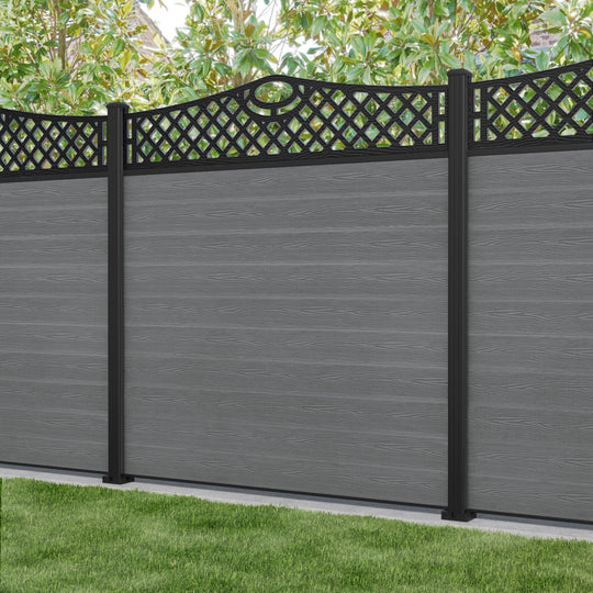 Classic Oxford Curved Top Fence Panel - Mid Grey - with our aluminium posts