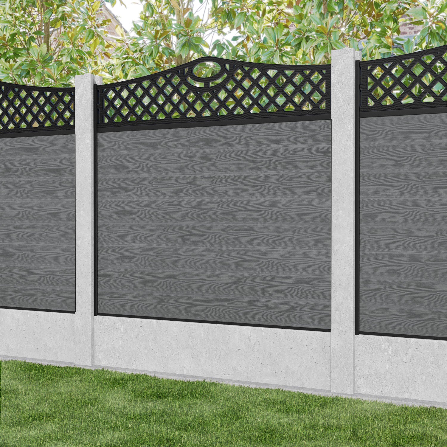 Classic Oxford Curved Top Fence Panel - Mid Grey - for existing concrete posts