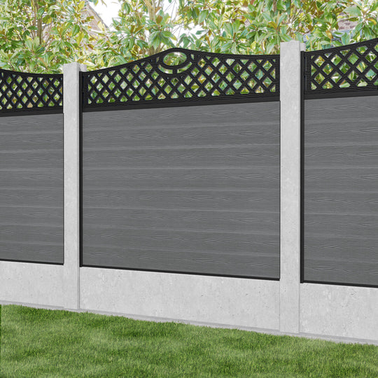 Classic Oxford Curved Top Fence Panel - Mid Grey - for existing concrete posts