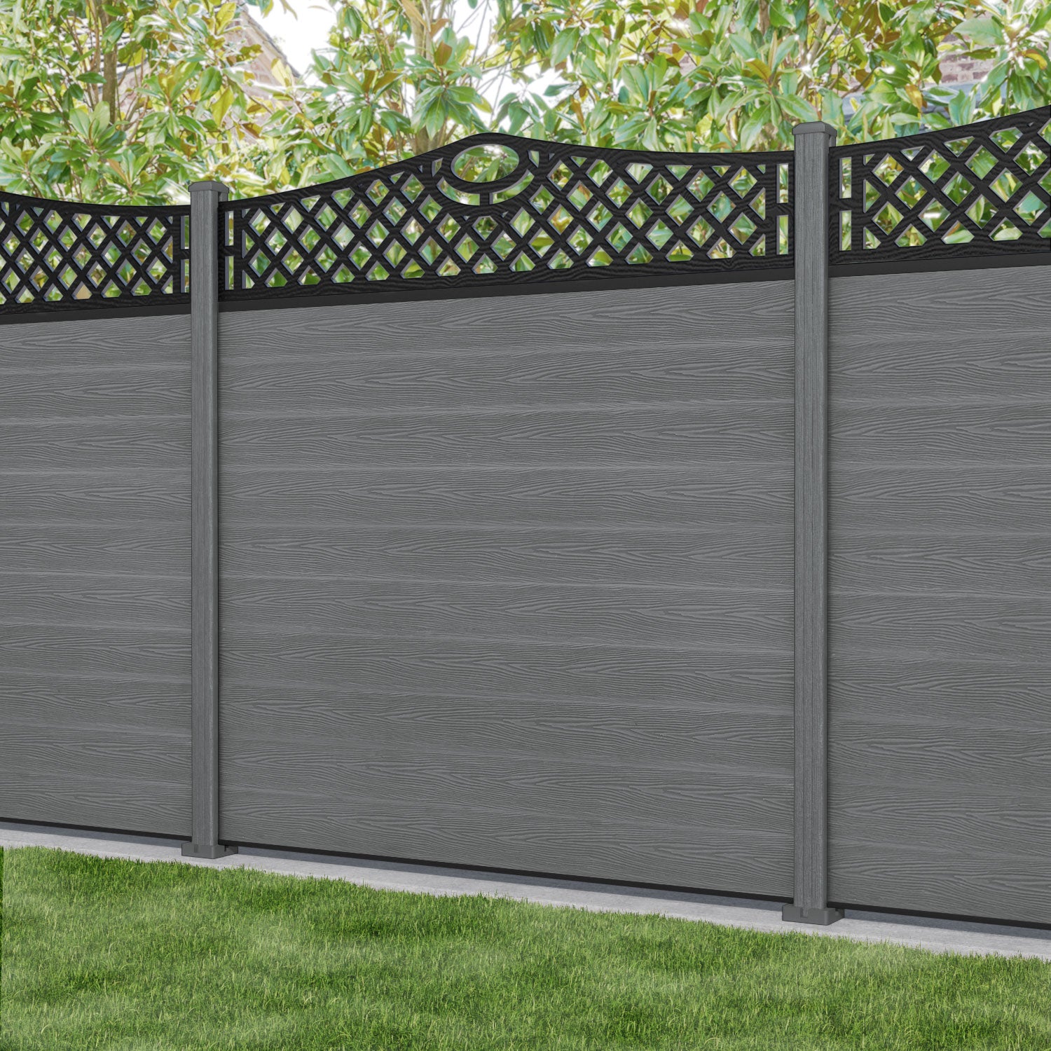 Classic Oxford Curved Top Fence Panel - Mid Grey - with our composite posts
