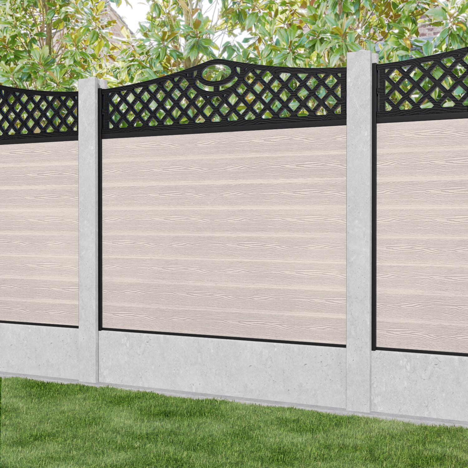 Classic Oxford Curved Top Fence Panel - Mid Stone - for existing concrete posts