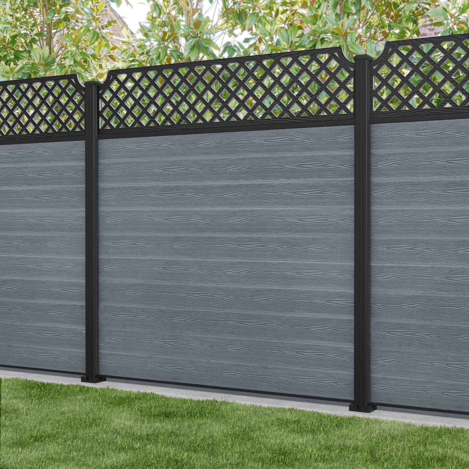 Classic Regal Hive Fence Panel - Anthracite - with our aluminium posts