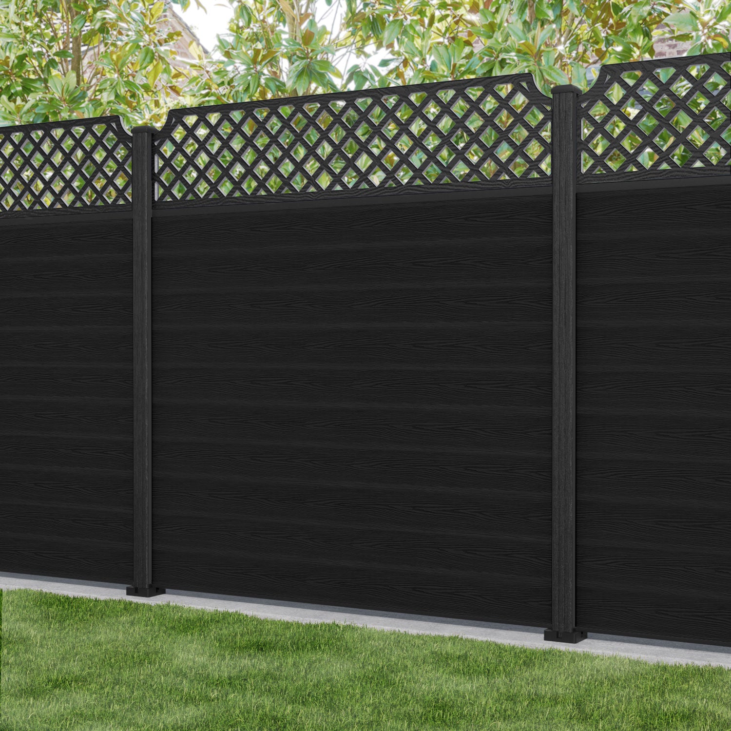 Classic Regal Hive Fence Panel - Black - with our composite posts