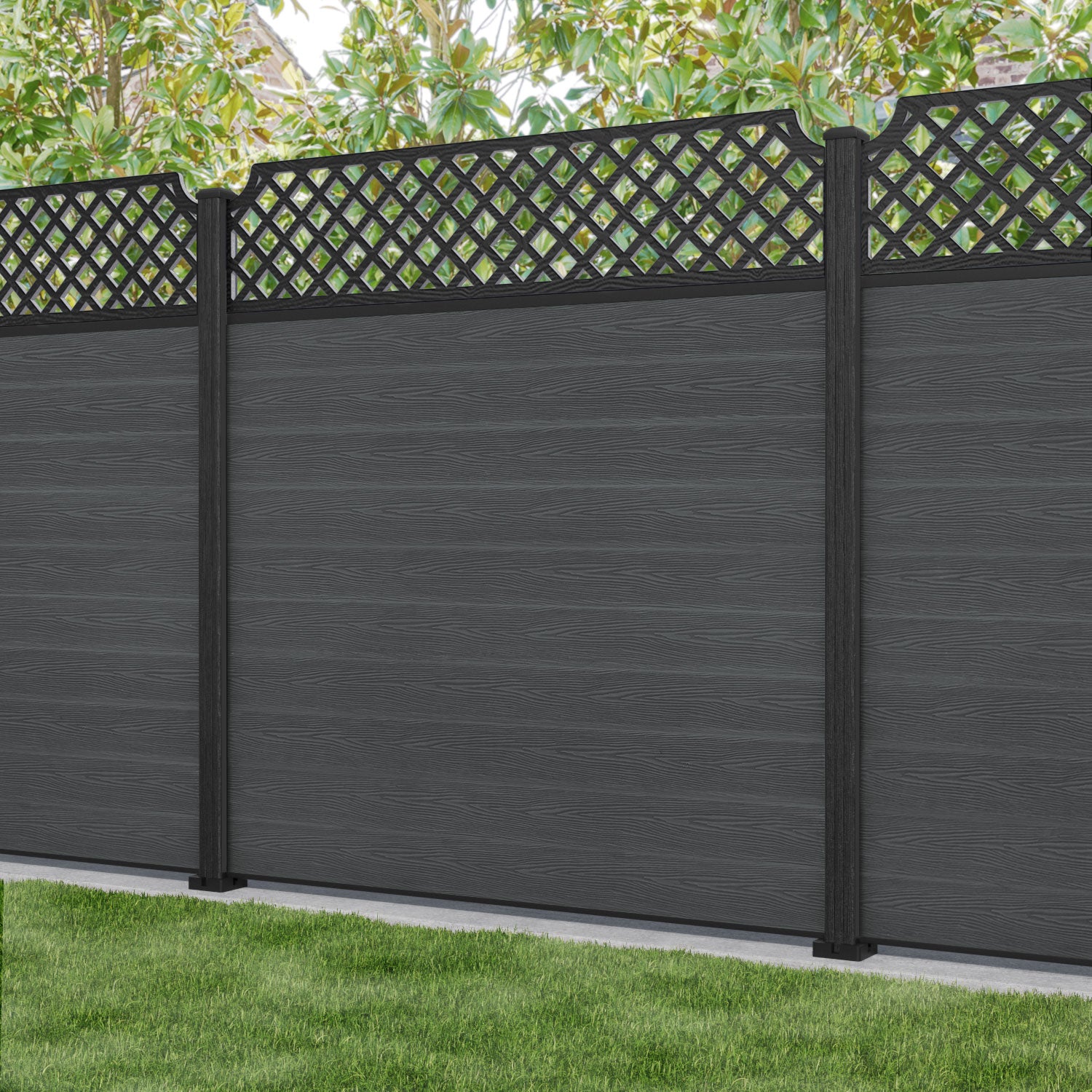 Classic Regal Hive Fence Panel - Dark Grey - with our composite posts