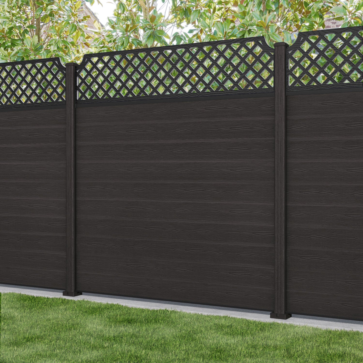 Classic Regal Hive Fence Panel - Dark Oak - with our composite posts