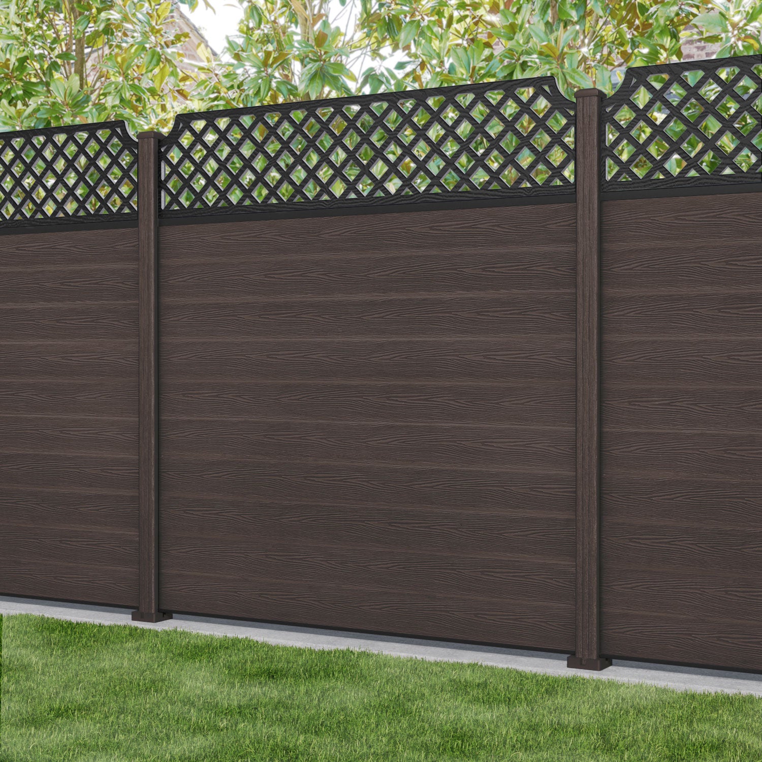 Classic Regal Hive Fence Panel - Mid Brown - with our composite posts