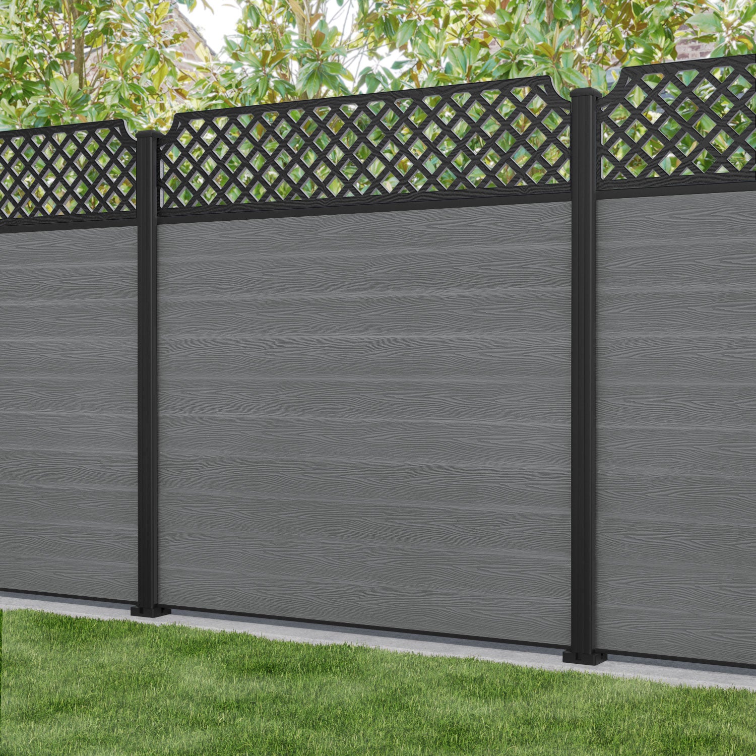 Classic Regal Hive Fence Panel - Mid Grey - with our aluminium posts