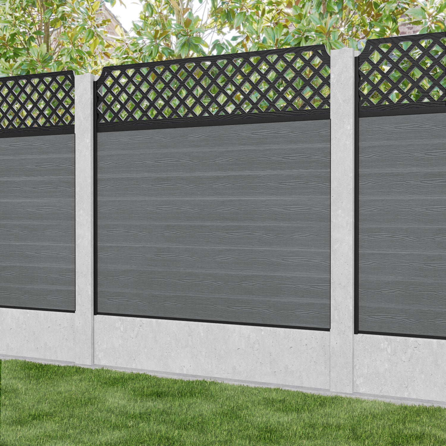 Classic Regal Hive Fence Panel - Mid Grey - for existing concrete posts