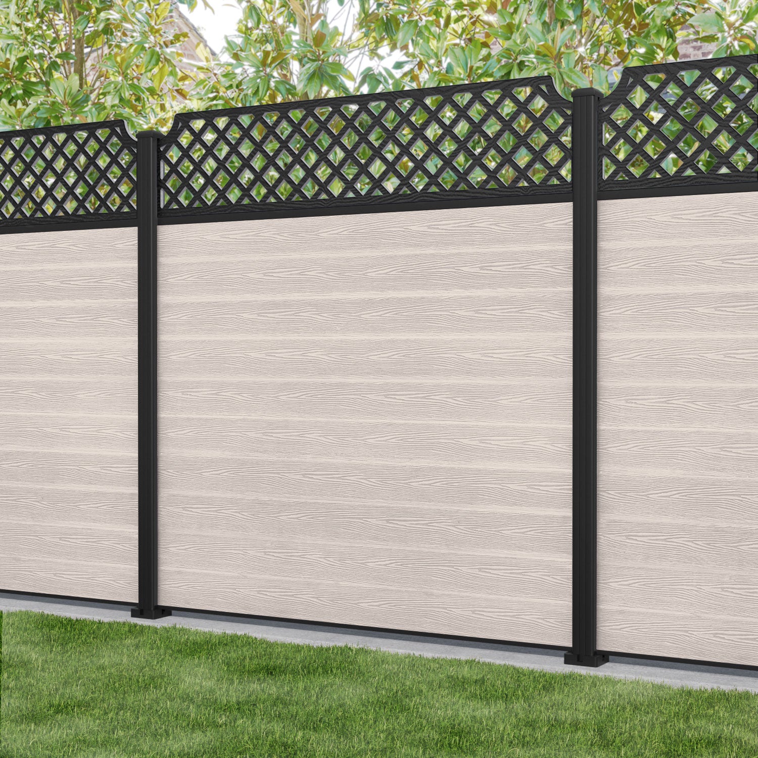 Classic Regal Hive Fence Panel - Mid Stone - with our aluminium posts