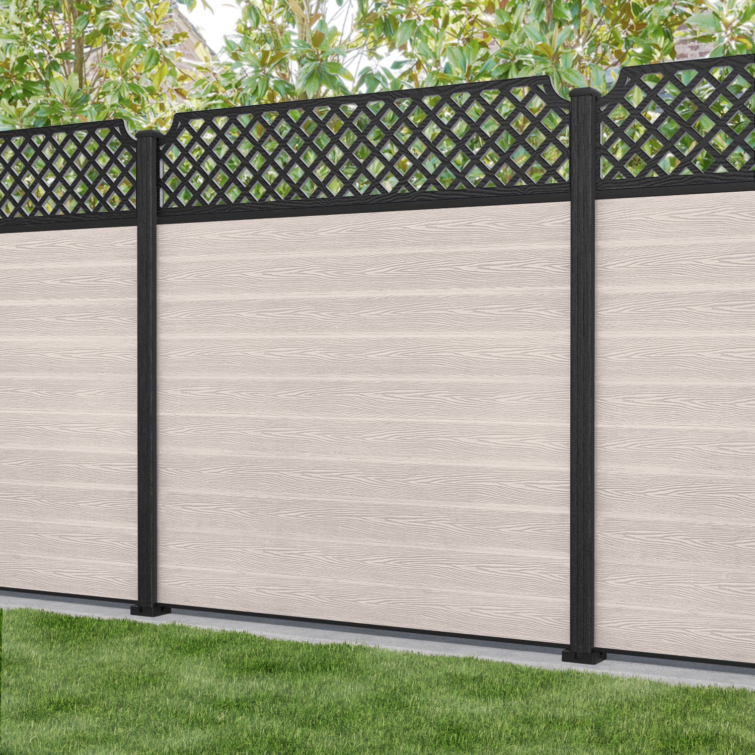 Classic Regal Hive Fence Panel - Mid Stone - with our composite posts