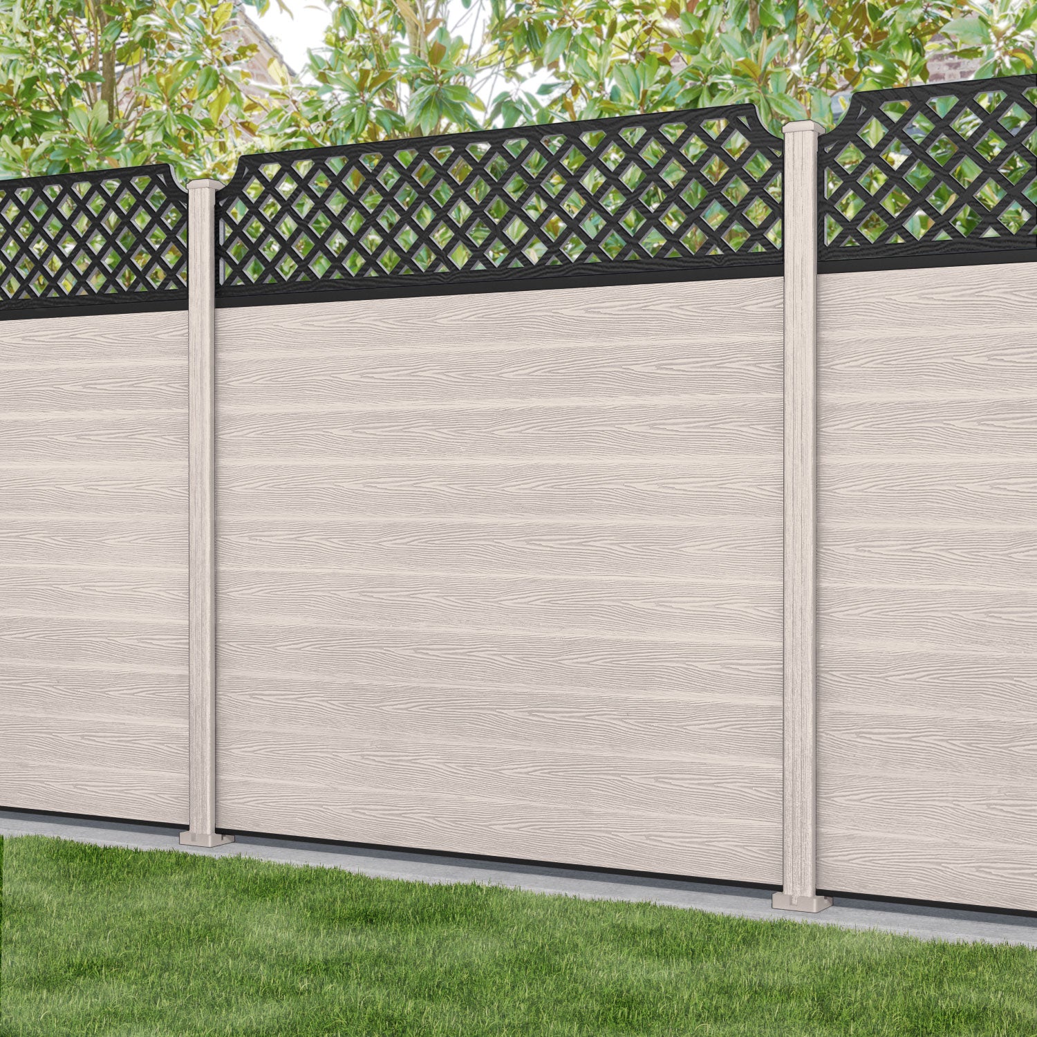 Classic Regal Hive Fence Panel - Mid Stone - with our composite posts