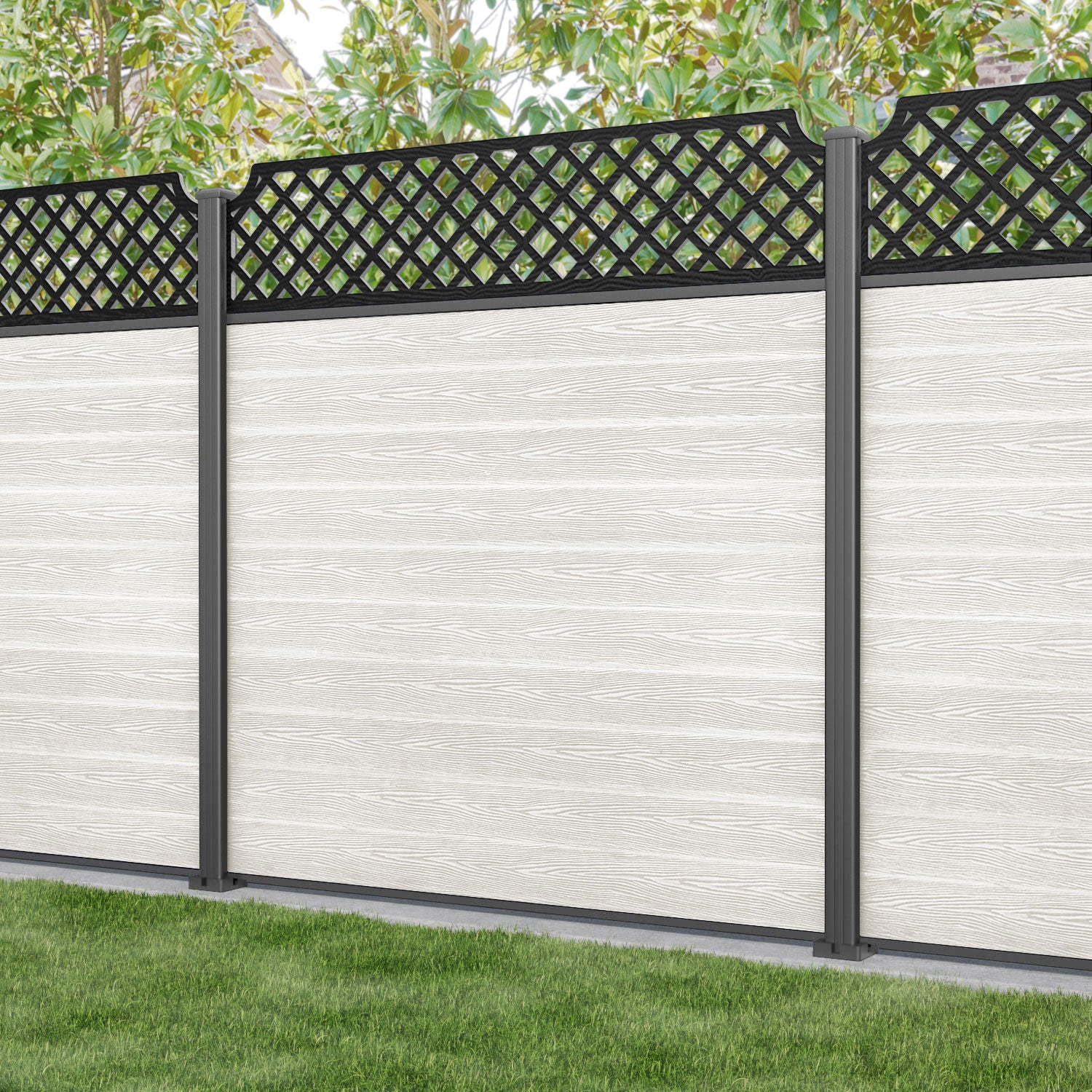 Classic Regal Hive Fence Panel - Light Stone - with our aluminium posts