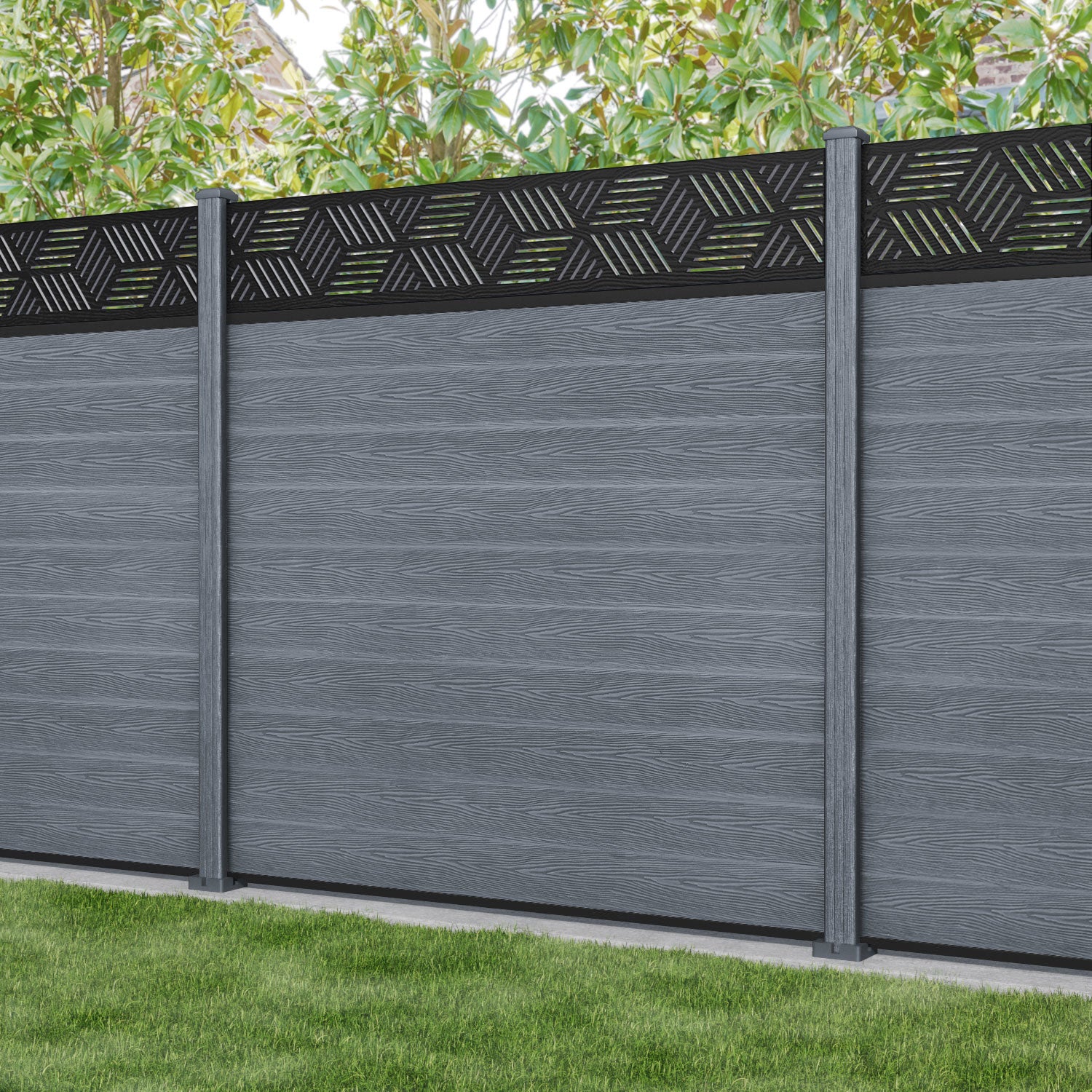 Classic Cubed Fence Panel - Anthracite - with our composite posts