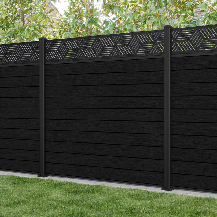 Fusion Cubed Fence Panel - Black - with our aluminium posts